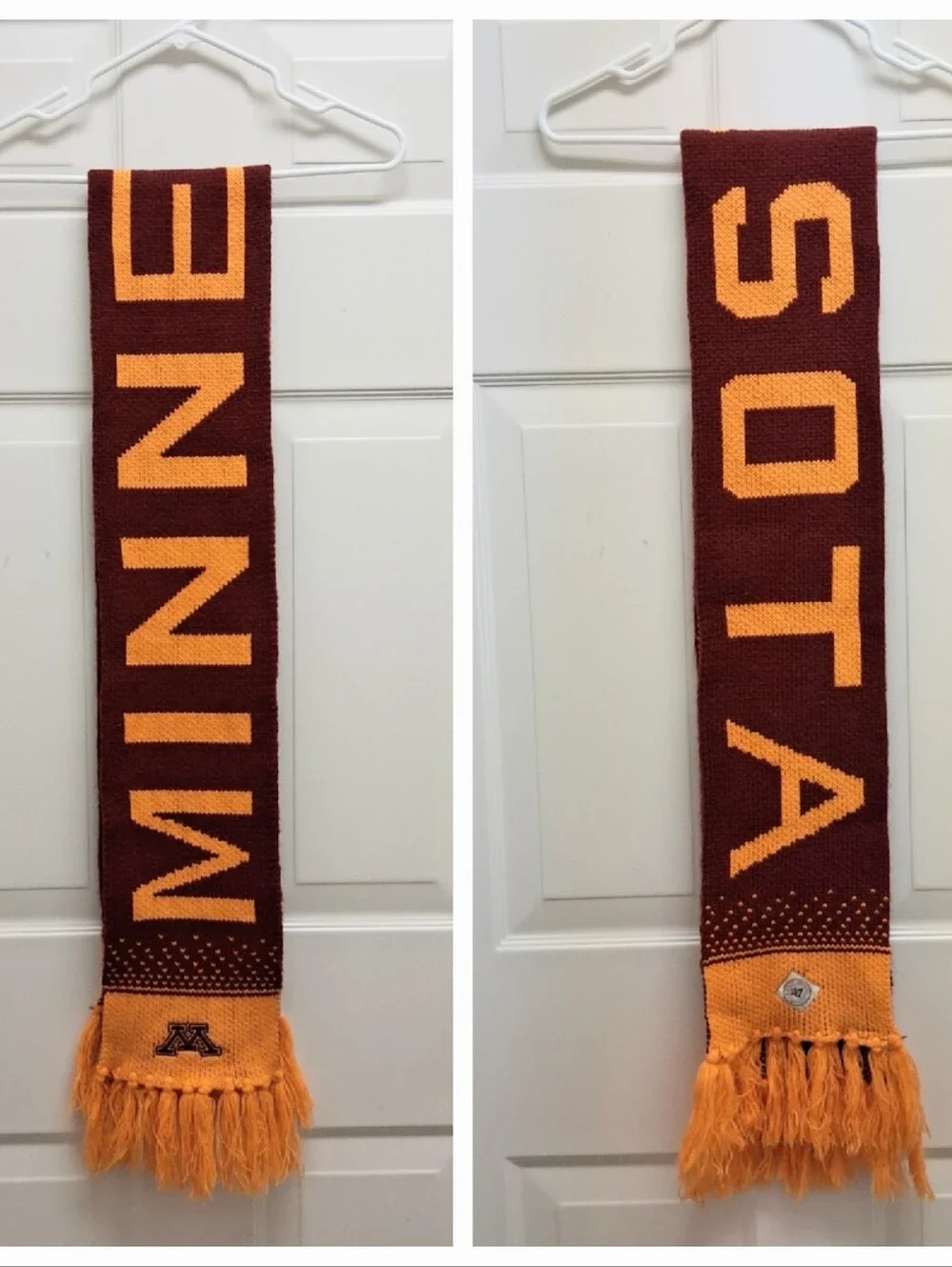 Minnesota Golden Gophers Knit Fan Scarf Fringe Maroon Gold NCAA Logo 47 Brand